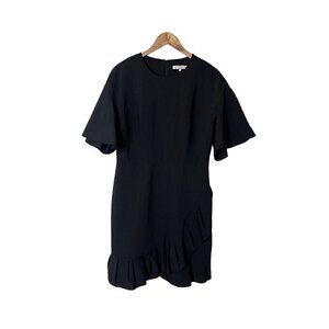 Tibi Bell Sleeve Tropical Wool Mini Black Pleated Faux Wrap Dress 10